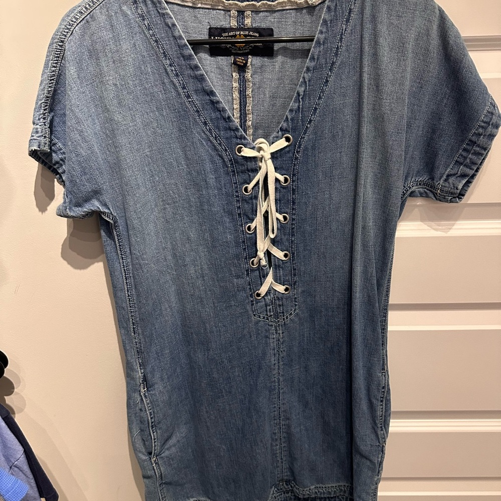 Lucky Brand Lace-Up V-Neck Denim Dress